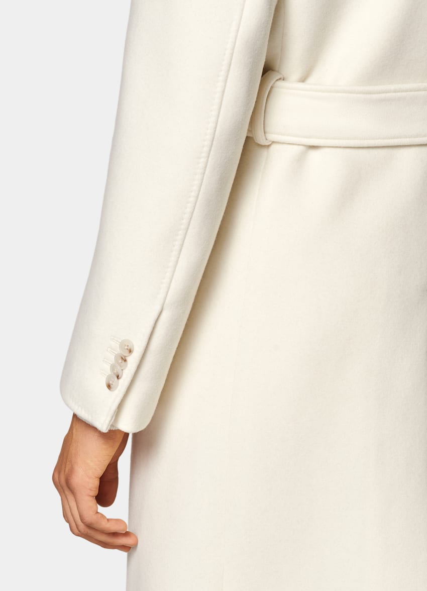 SUITSUPPLY Wool Cashmere by Delfino, Italy Off-White Belted Overcoat
