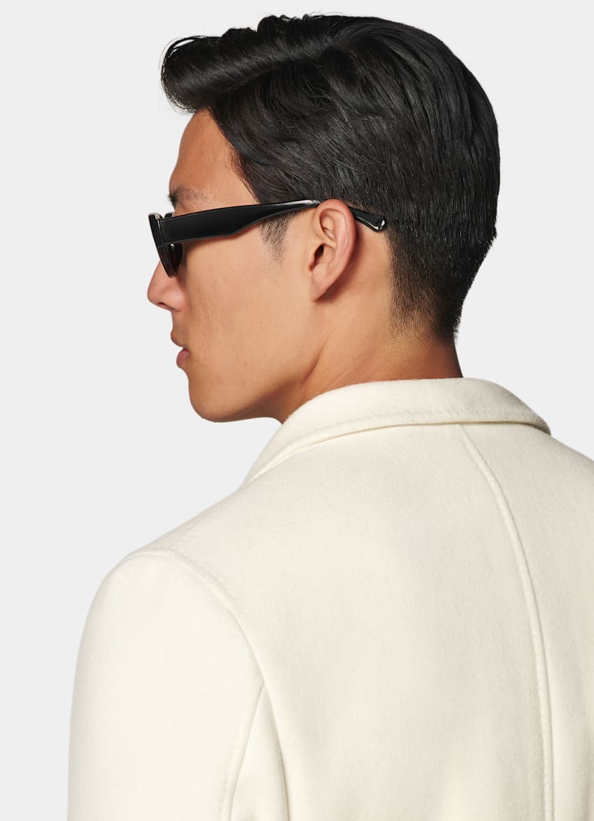 SUITSUPPLY Wool Cashmere by Delfino, Italy Off-White Belted Overcoat