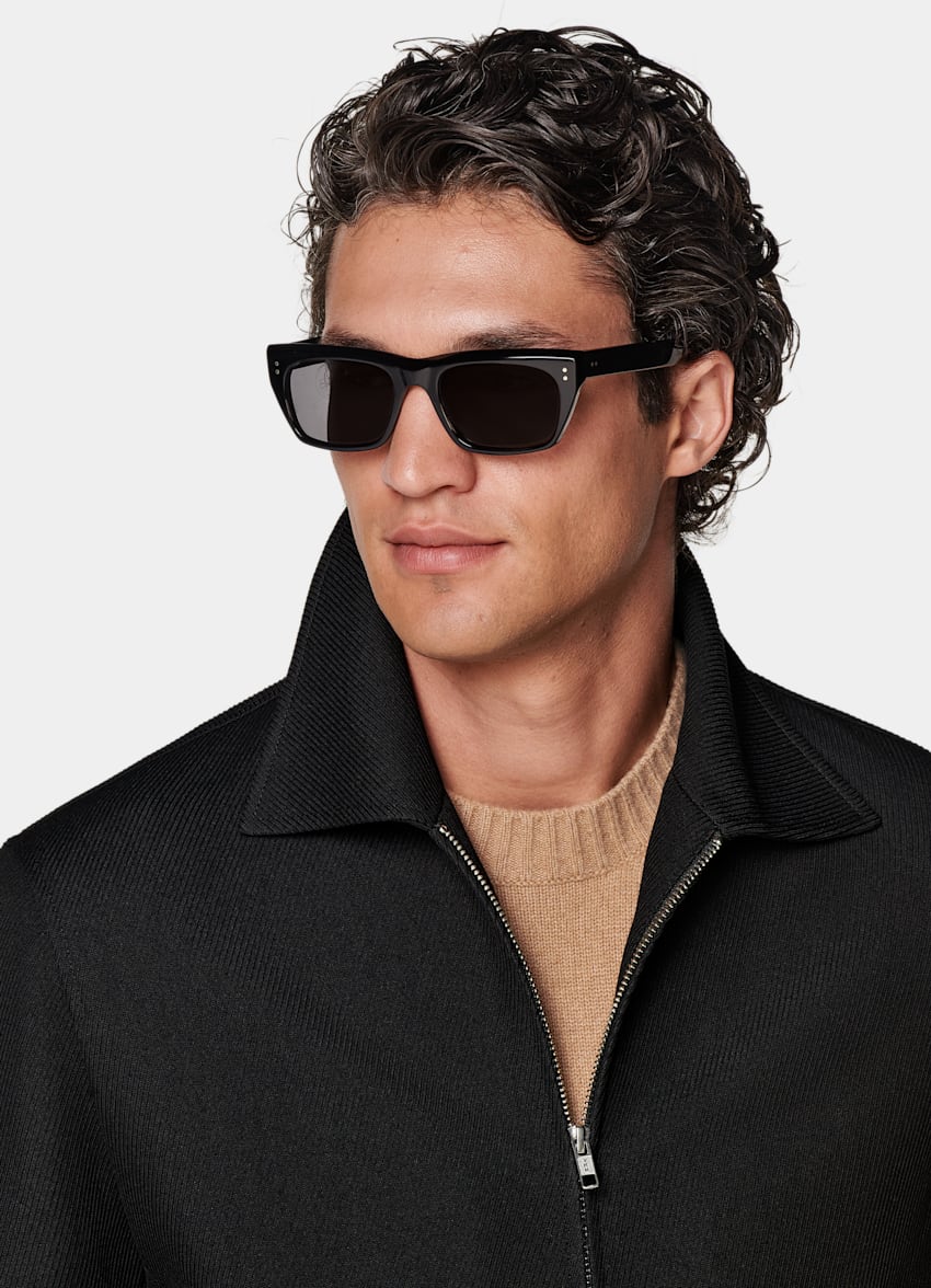 SUITSUPPLY Wool Blend by Ricciarini, Italy Black Bomber Jacket