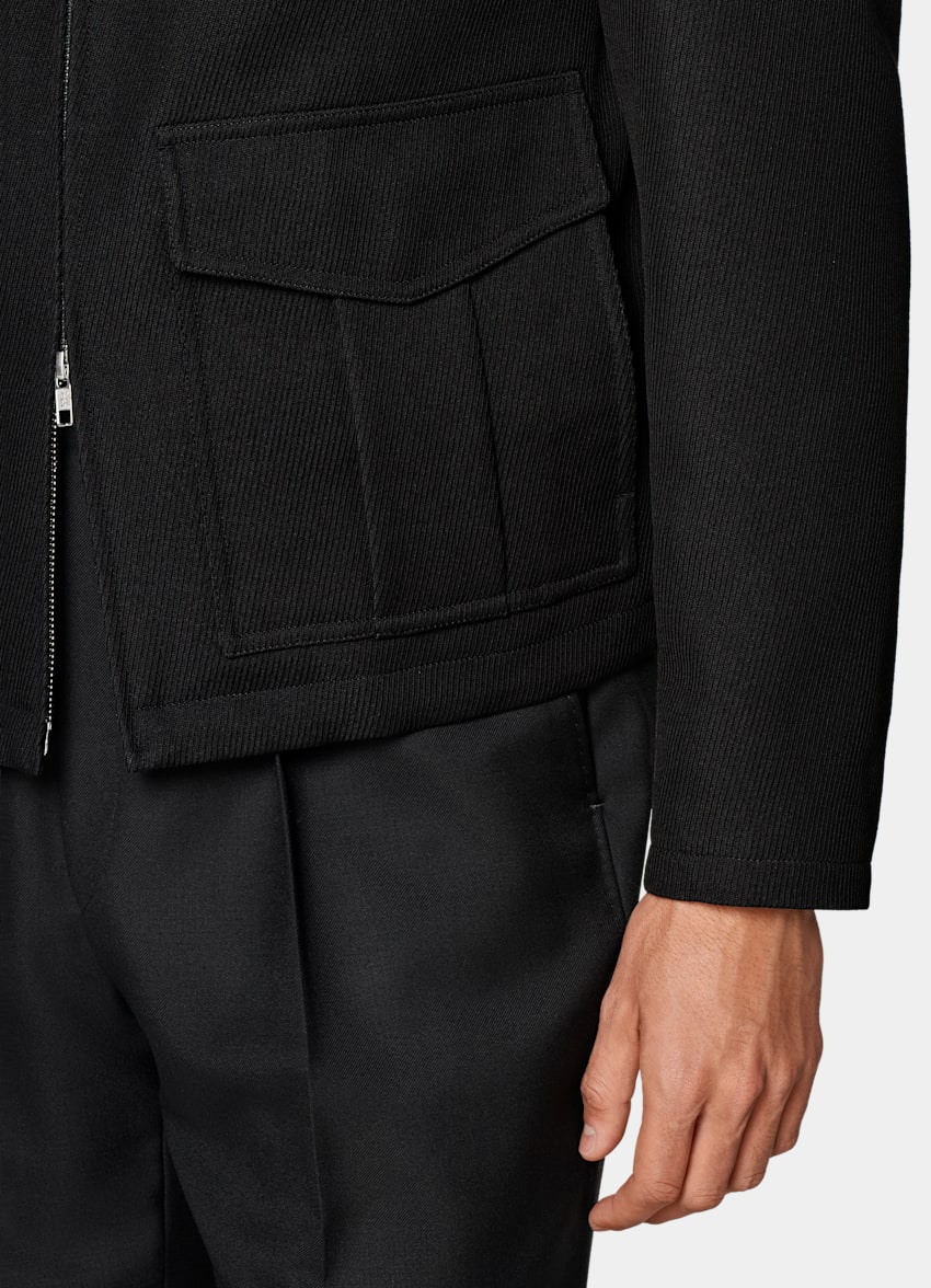 SUITSUPPLY Wool Blend by Ricciarini, Italy Black Bomber Jacket