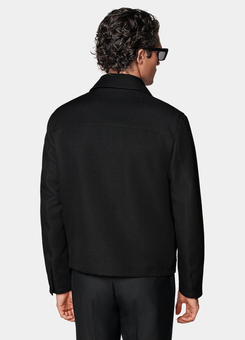 SUITSUPPLY Wool Blend by Ricciarini, Italy Black Bomber Jacket