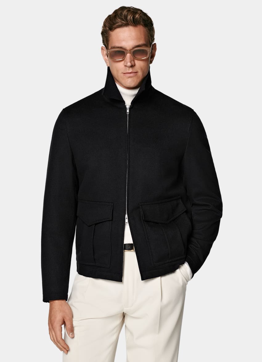 SUITSUPPLY Pure Wool Black Bomber Jacket