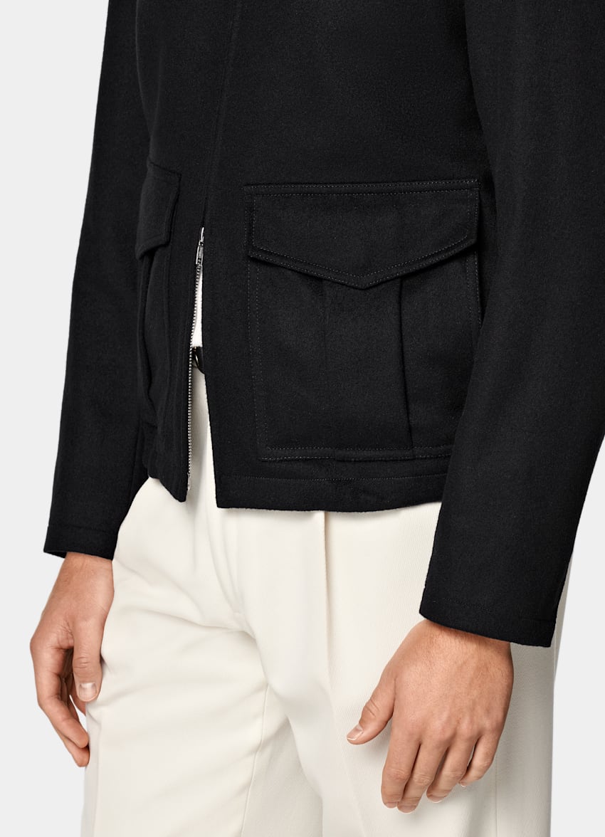 SUITSUPPLY Pure Wool Black Bomber Jacket