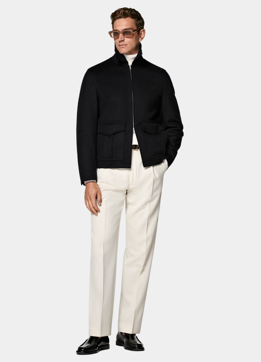 SUITSUPPLY Pure Wool Black Bomber Jacket