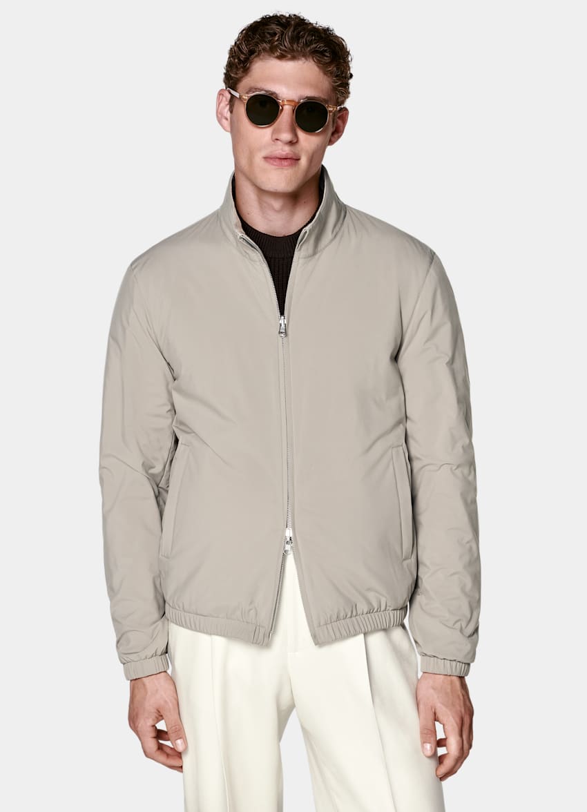 Taupe Reversible Bomber Jacket in Water-Repellent Technical