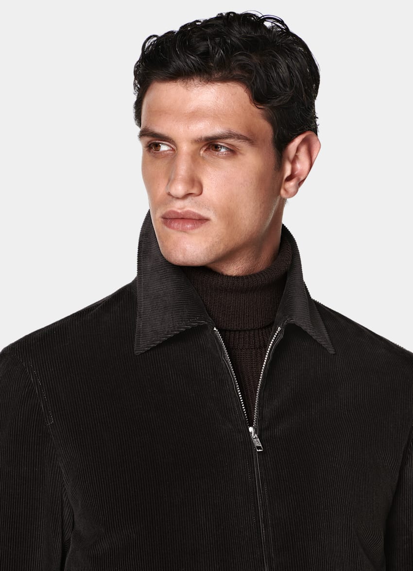 SUITSUPPLY Pure Cotton Corduroy by Pontoglio, Italy Dark Brown Corduroy Bomber Jacket
