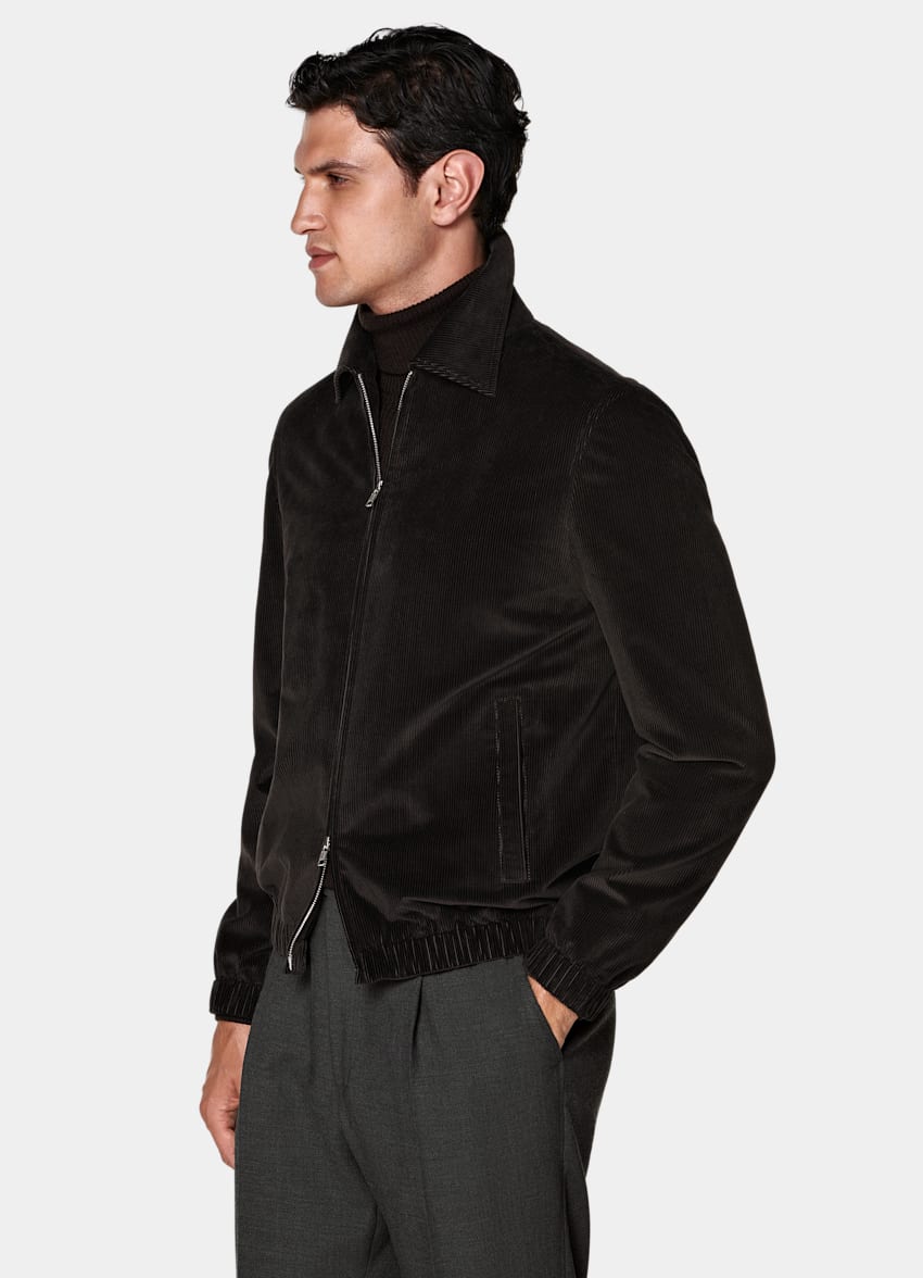 SUITSUPPLY Pure Cotton Corduroy by Pontoglio, Italy Dark Brown Corduroy Bomber Jacket