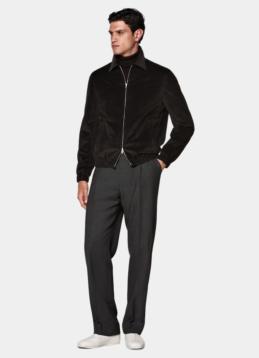 SUITSUPPLY Pure Cotton Corduroy by Pontoglio, Italy Dark Brown Corduroy Bomber Jacket