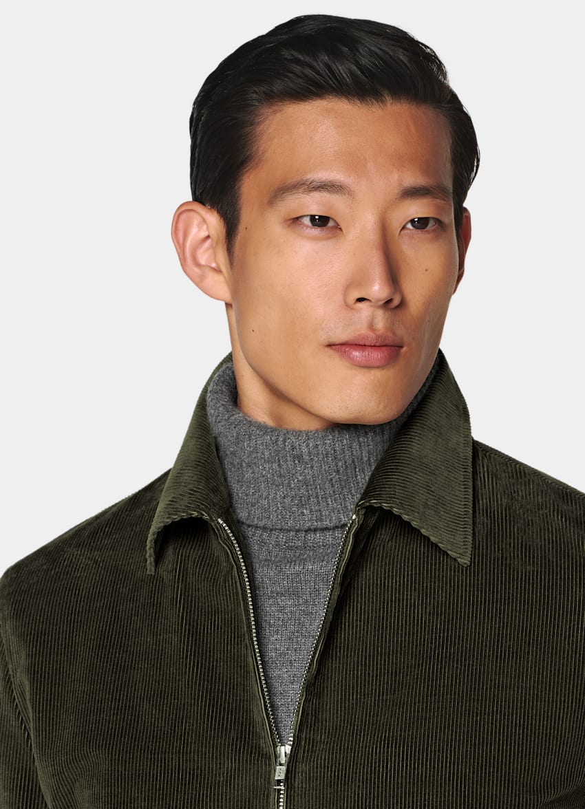 SUITSUPPLY Velours pur coton - Pontoglio, Italie Bomber en velours c&ocirc;tel&eacute; vert fonc&eacute;