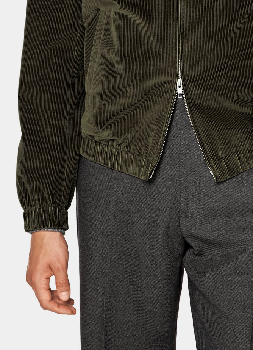 SUITSUPPLY Velours pur coton - Pontoglio, Italie Bomber en velours c&ocirc;tel&eacute; vert fonc&eacute;