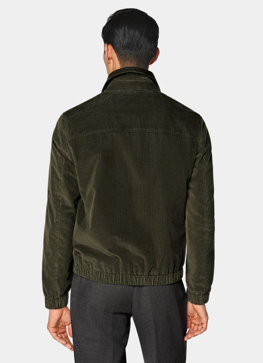 SUITSUPPLY Velours pur coton - Pontoglio, Italie Bomber en velours c&ocirc;tel&eacute; vert fonc&eacute;