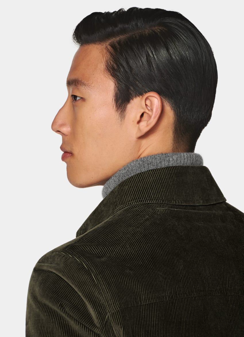 SUITSUPPLY Velours pur coton - Pontoglio, Italie Bomber en velours c&ocirc;tel&eacute; vert fonc&eacute;