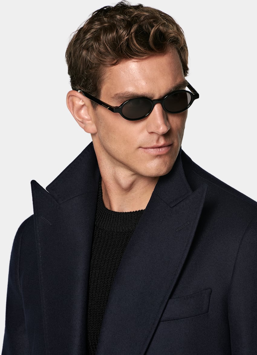 SUITSUPPLY Wol-kasjmiermix van E.Thomas, Itali&euml; Navy Overjas