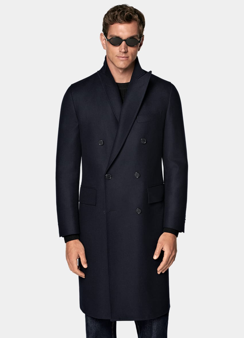 SUITSUPPLY Wol-kasjmiermix van E.Thomas, Itali&euml; Navy Overjas