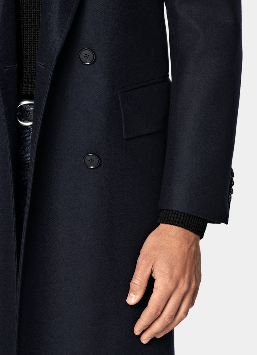 SUITSUPPLY Wol-kasjmiermix van E.Thomas, Itali&euml; Navy Overjas