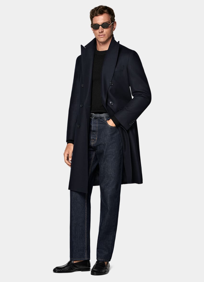 SUITSUPPLY Wol-kasjmiermix van E.Thomas, Itali&euml; Navy Overjas