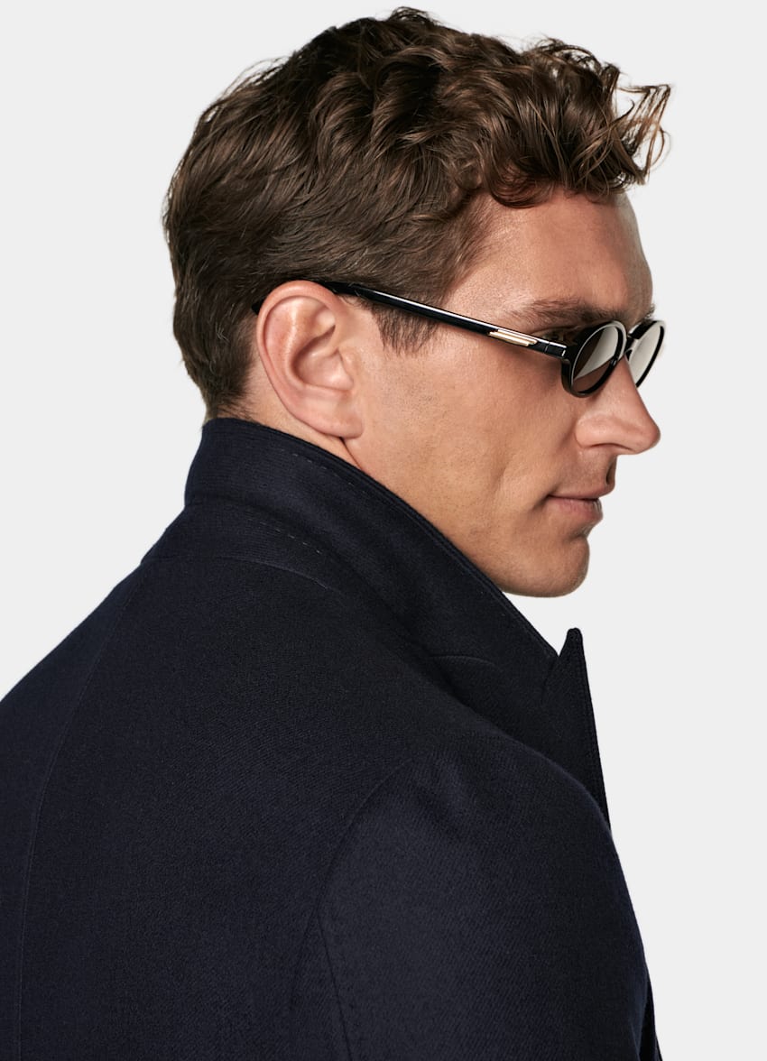 SUITSUPPLY Wol-kasjmiermix van E.Thomas, Itali&euml; Navy Overjas