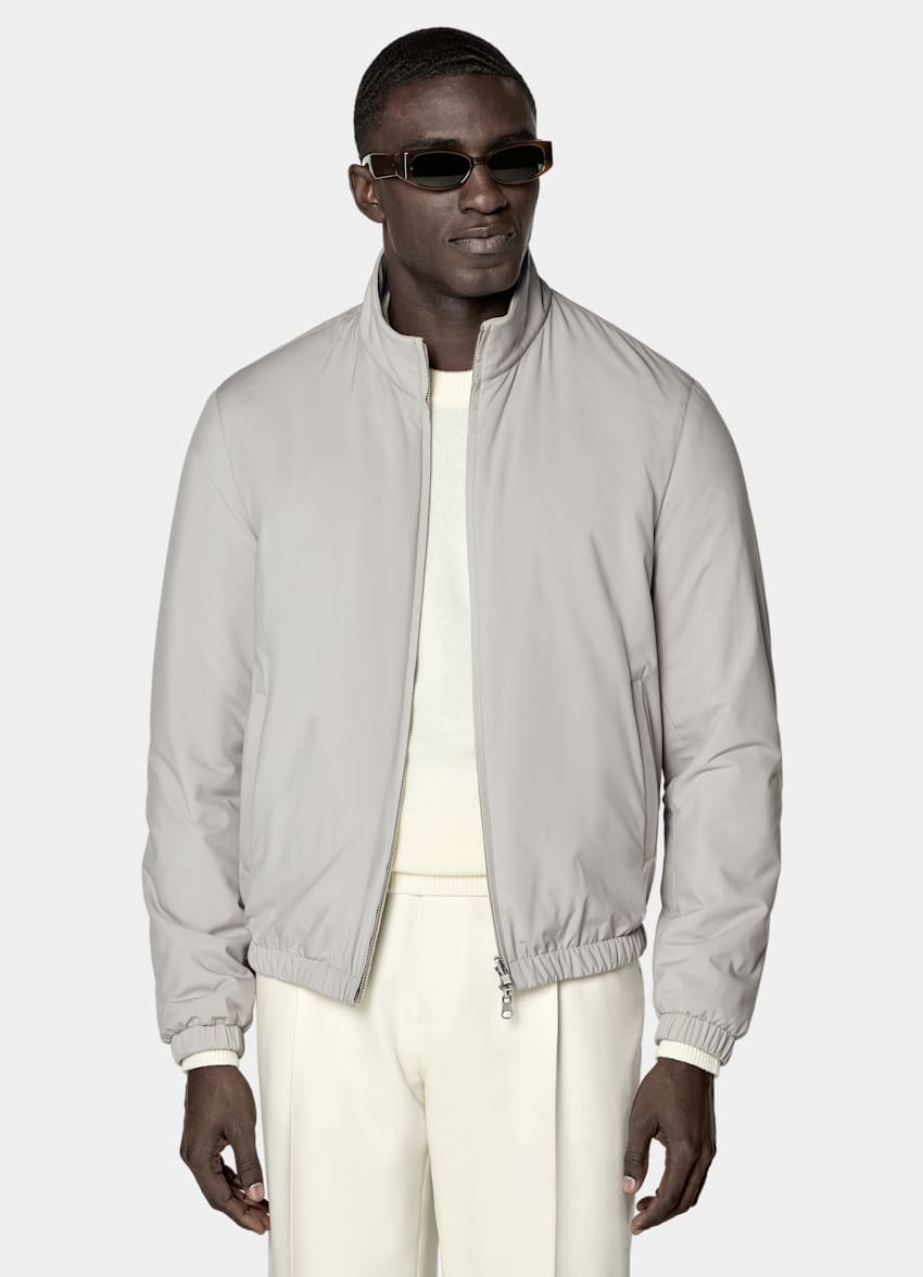 SUITSUPPLY Water-Repellent Technical Fabric Taupe Reversible Bomber Jacket
