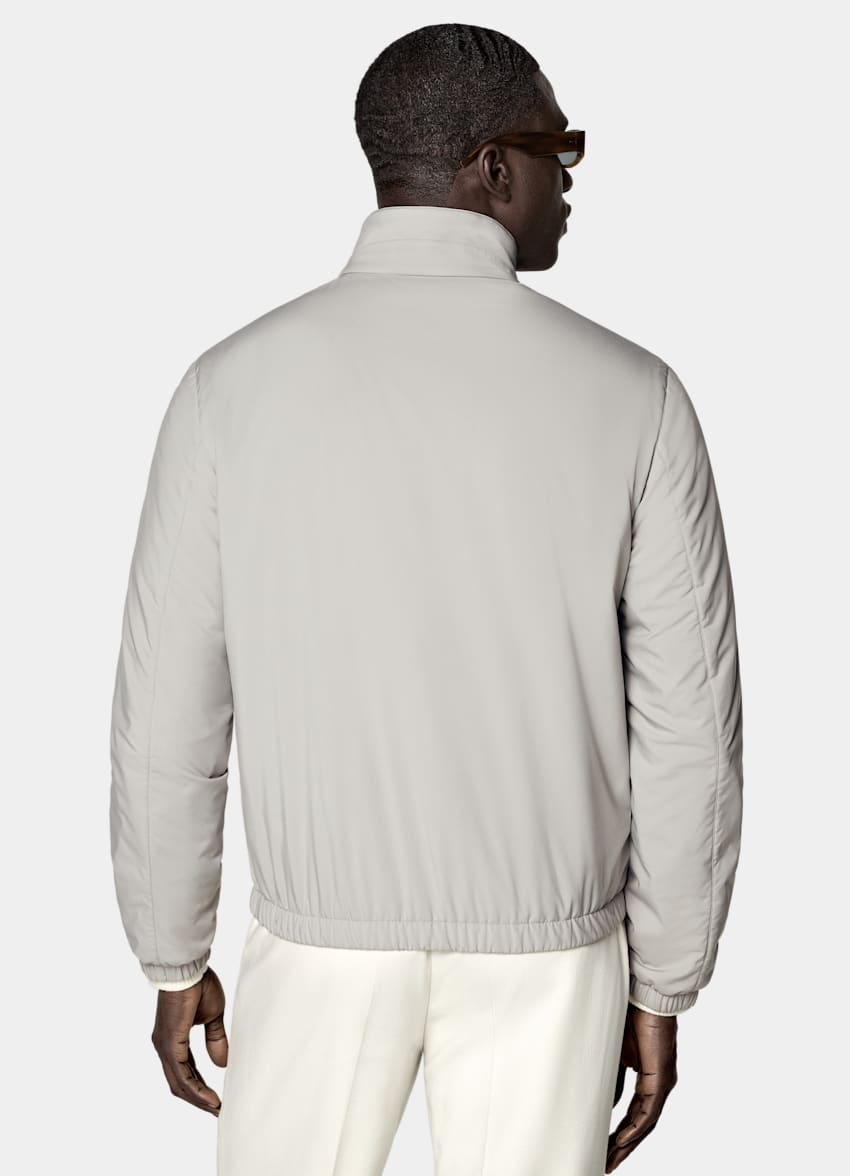 SUITSUPPLY Water-Repellent Technical Fabric Taupe Reversible Bomber Jacket