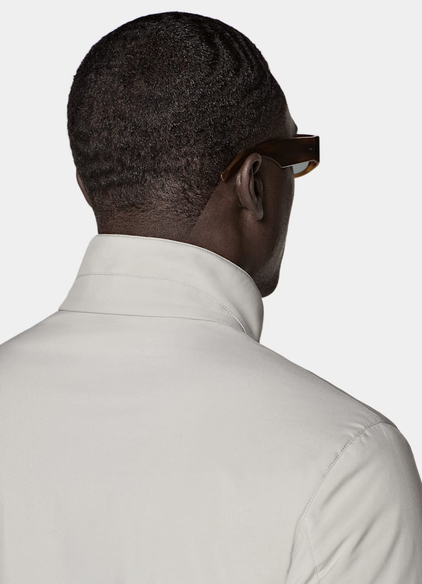 SUITSUPPLY Water-Repellent Technical Fabric Taupe Reversible Bomber Jacket