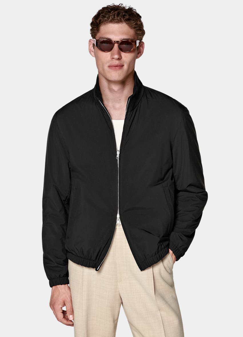SUITSUPPLY Water-Repellent Technical Fabric by Olmetex, Italy Black Reversible Bomber Jacket