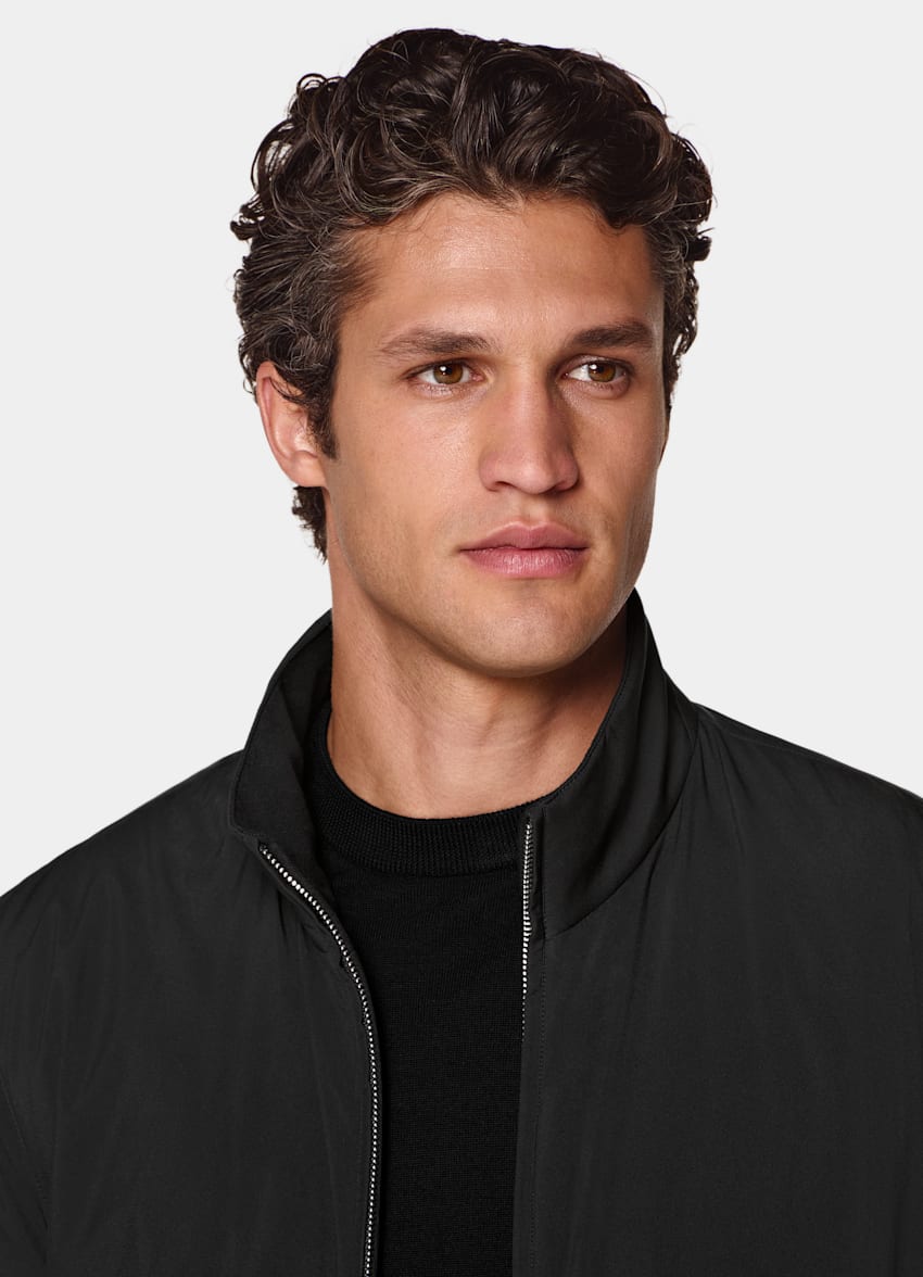 SUITSUPPLY Water-Repellent Technical Fabric Black Reversible Bomber Jacket