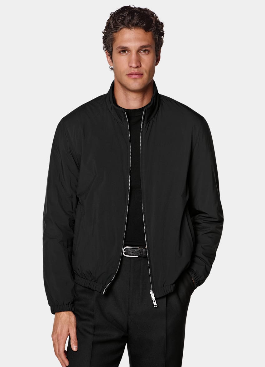 SUITSUPPLY Water-Repellent Technical Fabric Black Reversible Bomber Jacket