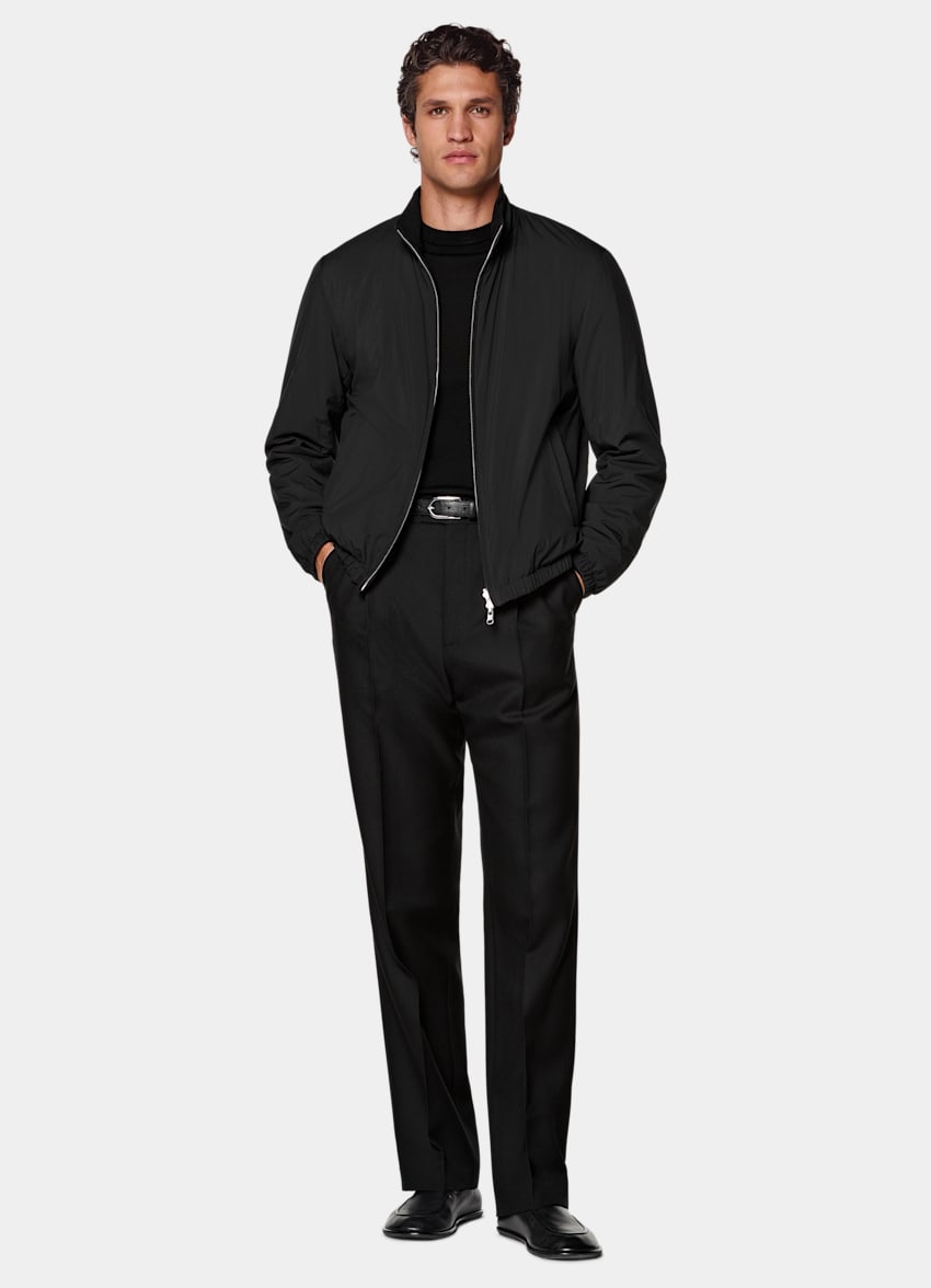 SUITSUPPLY Water-Repellent Technical Fabric Black Reversible Bomber Jacket