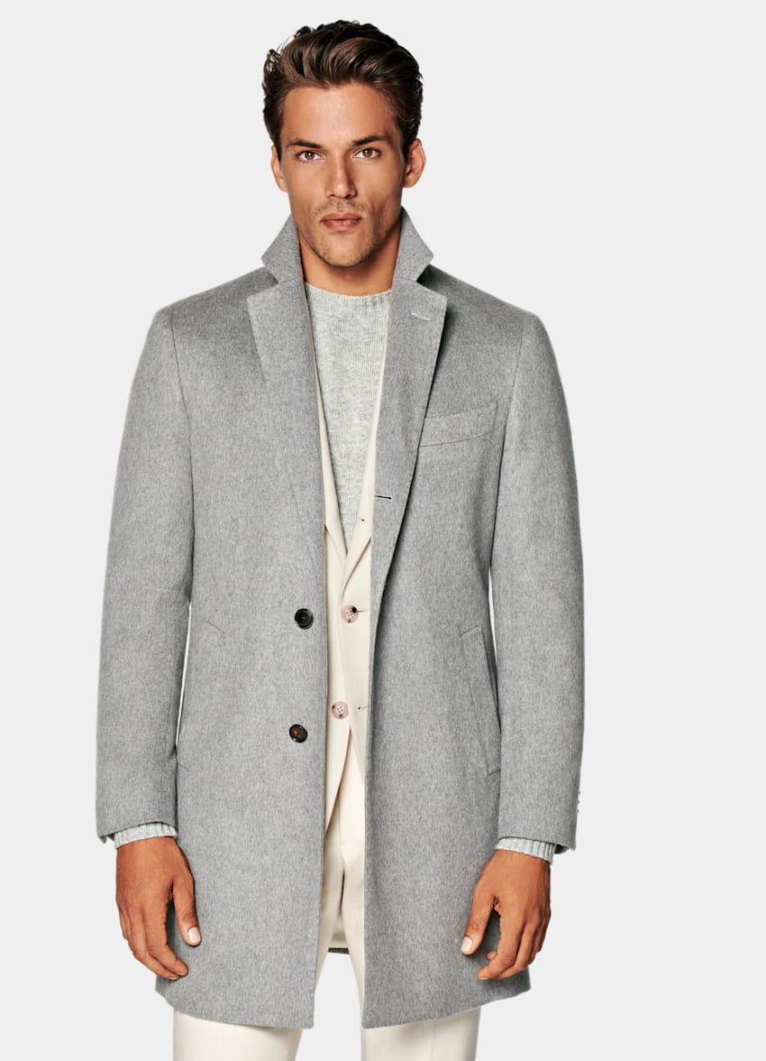 SUITSUPPLY Pure Circular Cashmere by Rogna, Italy Light Grey Overcoat