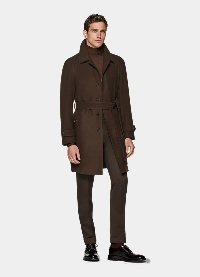 SUITSUPPLY Pure S180's Wool by Drago, Italy Dark Brown Belted Overcoat
