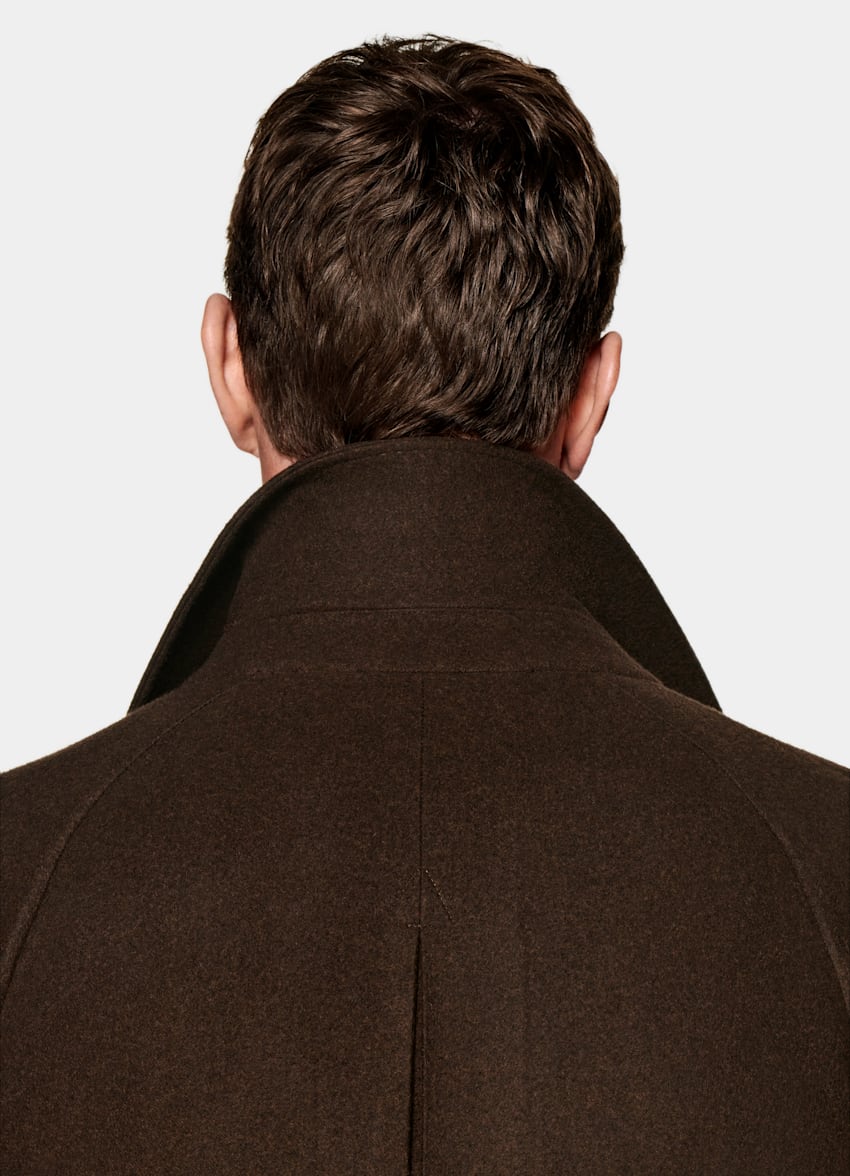 SUITSUPPLY Pura lana S180s de Drago, Italia Abrigo marrón oscuro con cinturón