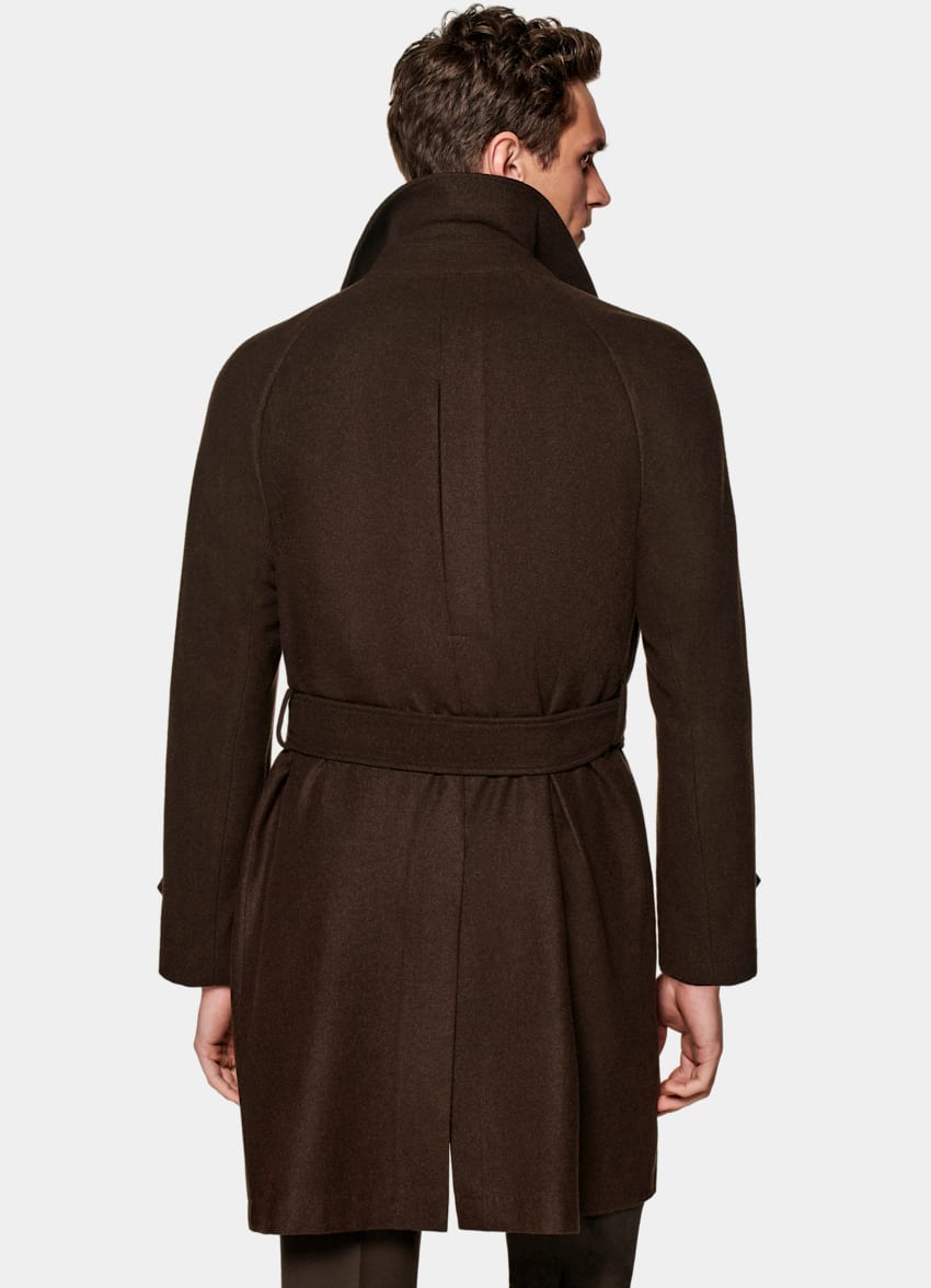 Dark Brown Belted Overcoat in Pure S180's Wool | SUITSUPPLY US