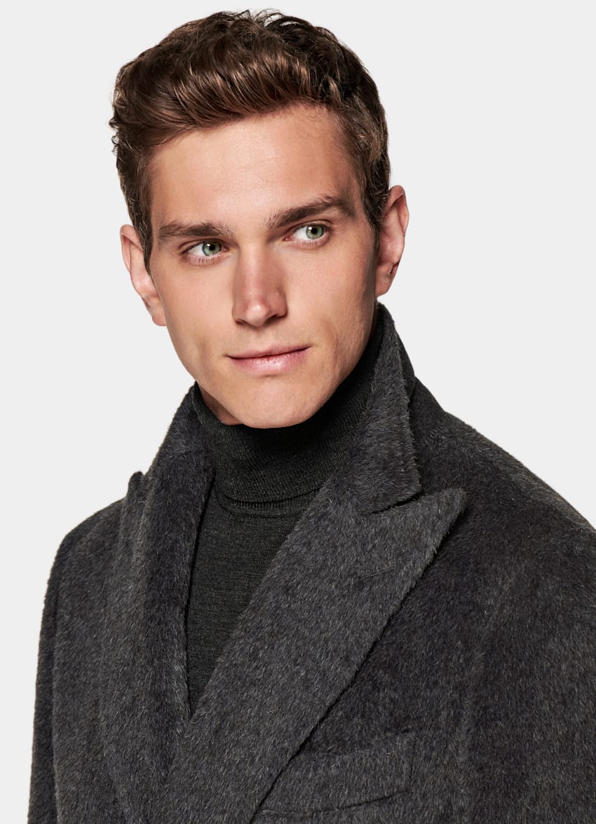 SUITSUPPLY Llama Wool by Piacenza, Italy Dark Grey Belted Overcoat
