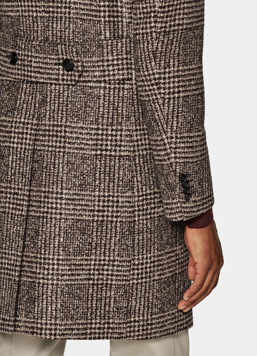 SUITSUPPLY Alpaca Wool Polyamide by Ferla, Italy Brown Checked Overcoat