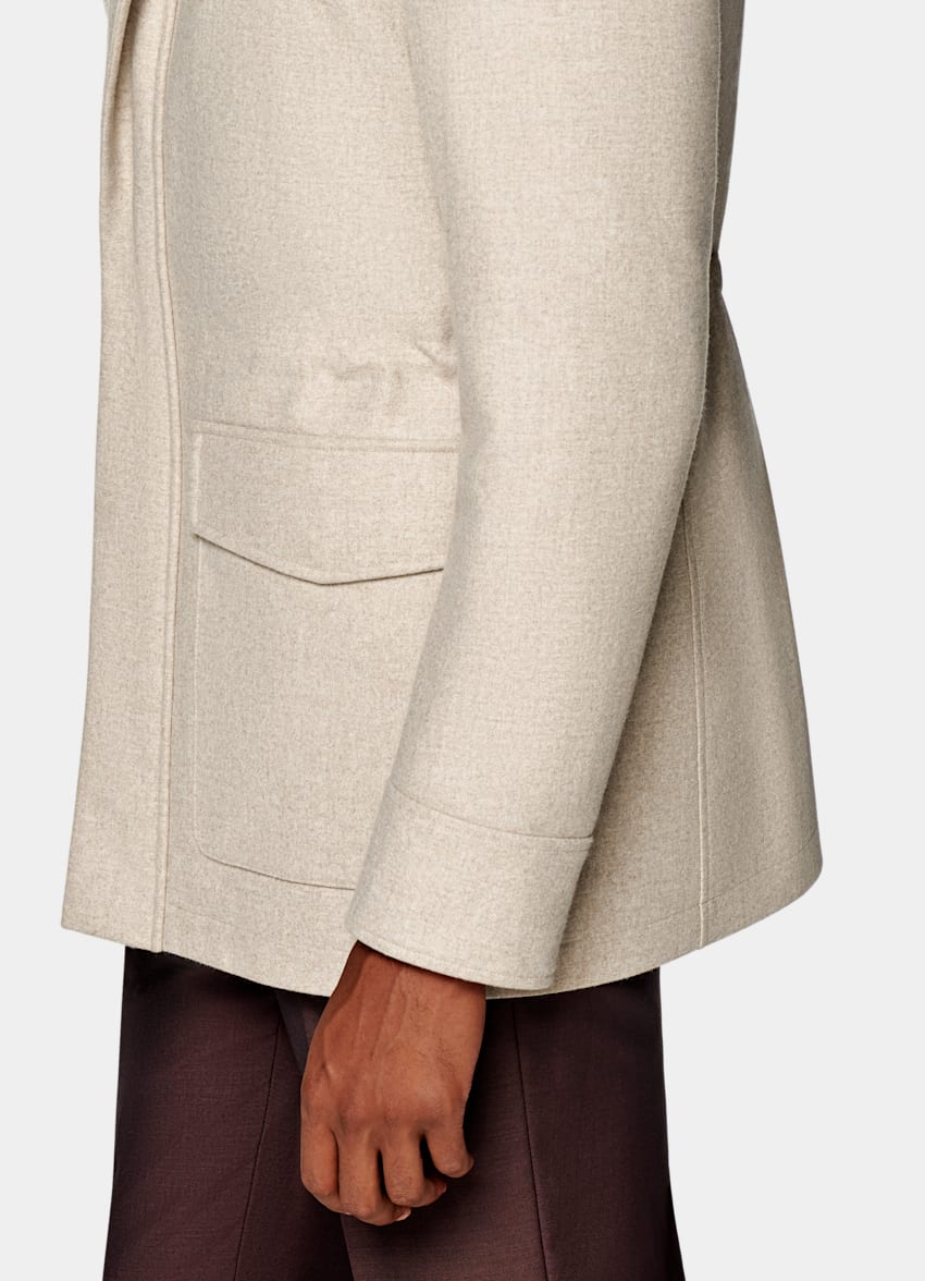 Light Brown Padded Parka in Wool Cashmere