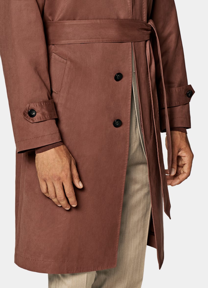 SUITSUPPLY Water-Repellent Technical Fabric by Olmetex, Italy Dark Orange Belted Trench Coat