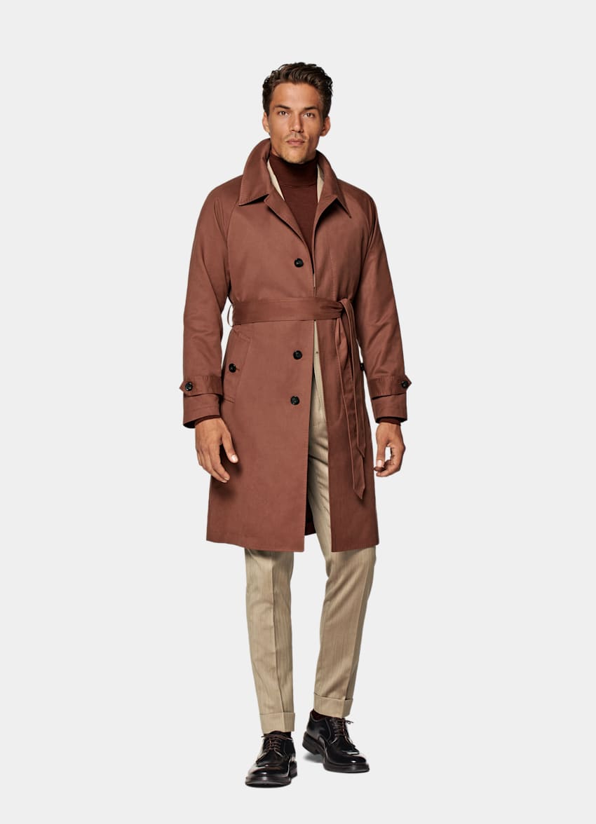 SUITSUPPLY Water-Repellent Technical Fabric by Olmetex, Italy Dark Orange Belted Trench Coat