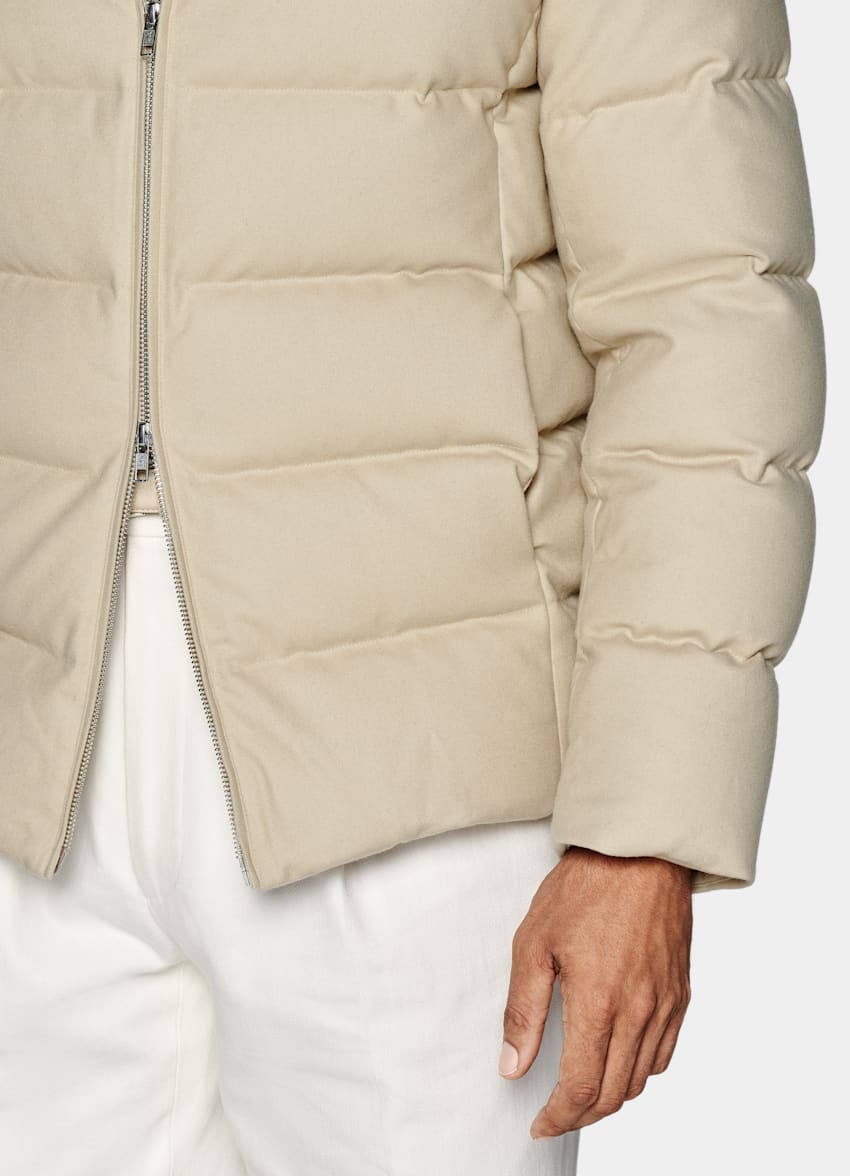 SUITSUPPLY Water-Repellent Wool Blend by Vitale Barberis Canonico, Italy Light Brown Down Jacket