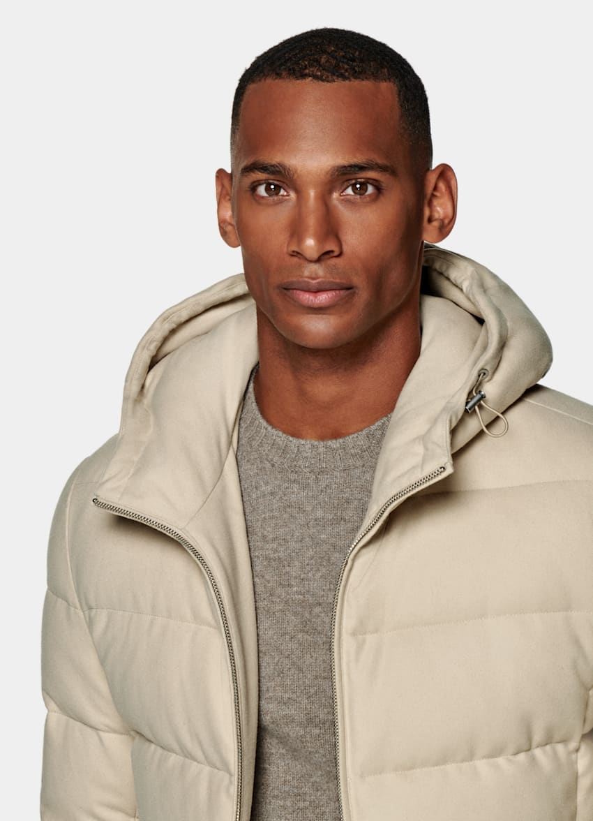 SUITSUPPLY Water-Repellent Wool Blend by Vitale Barberis Canonico, Italy Light Brown Down Jacket