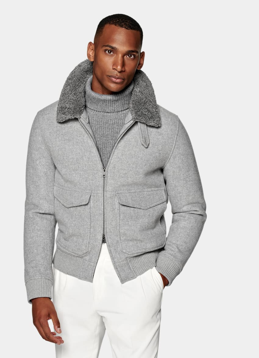 Grey Bomber Jacket in Pure Wool | SUITSUPPLY Guinea-Bissau