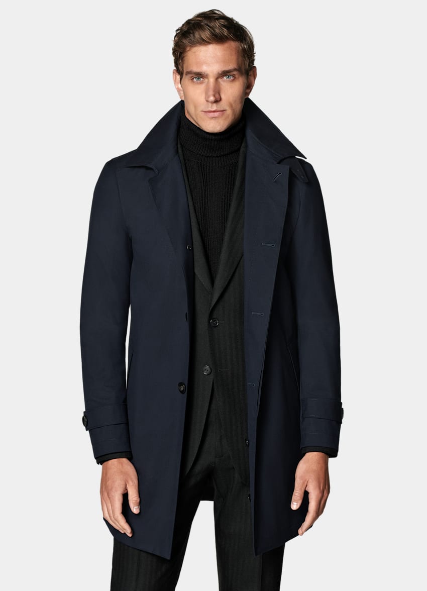 Navy Raincoat in Water Repellent Wool Polyurethane SUITSUPPLY SUITSUPPLY Liechtenstein