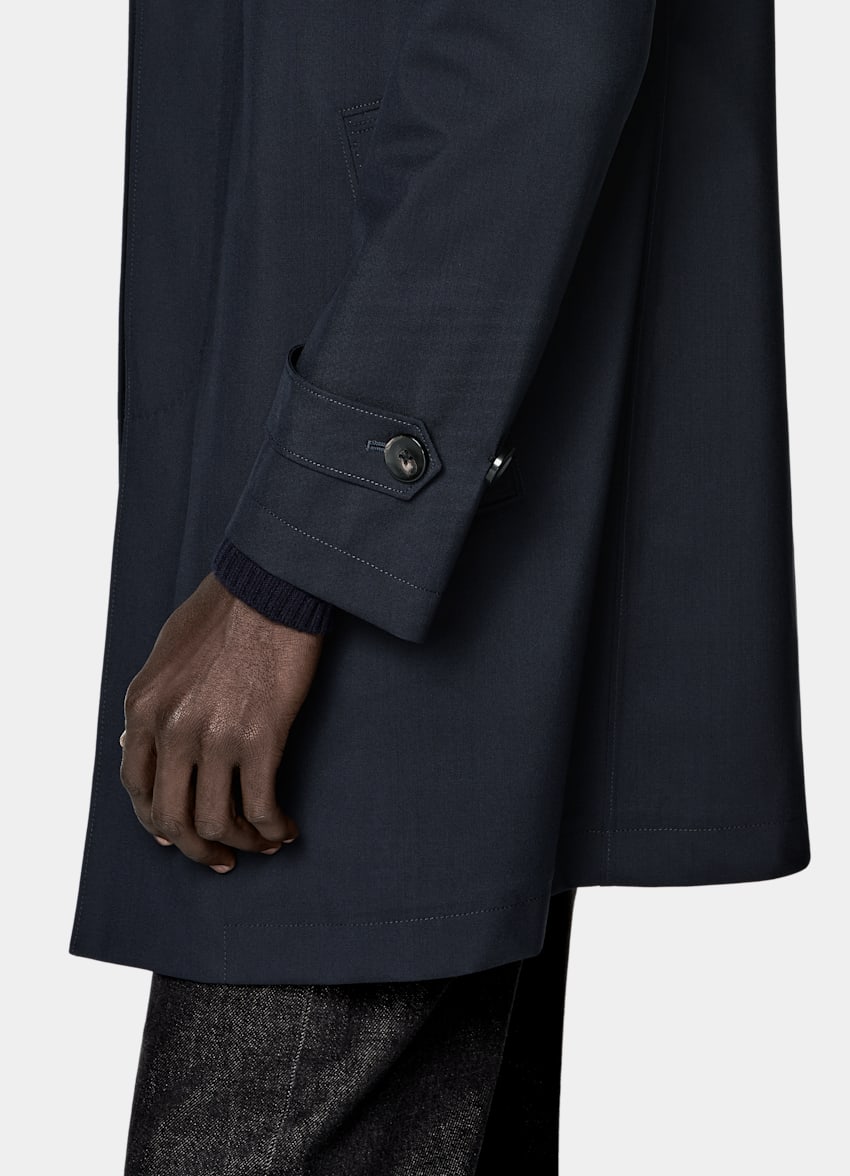 SUITSUPPLY Water-Repellent Wool Polyurethane by Vitale Barberis Canonico, Italy Navy Raincoat