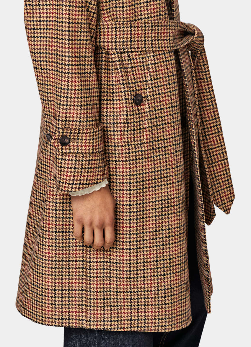 SUITSUPPLY Lana y cachemir de E.Thomas, Italia Abrigo marrón y rojo a cuadros con cinturón