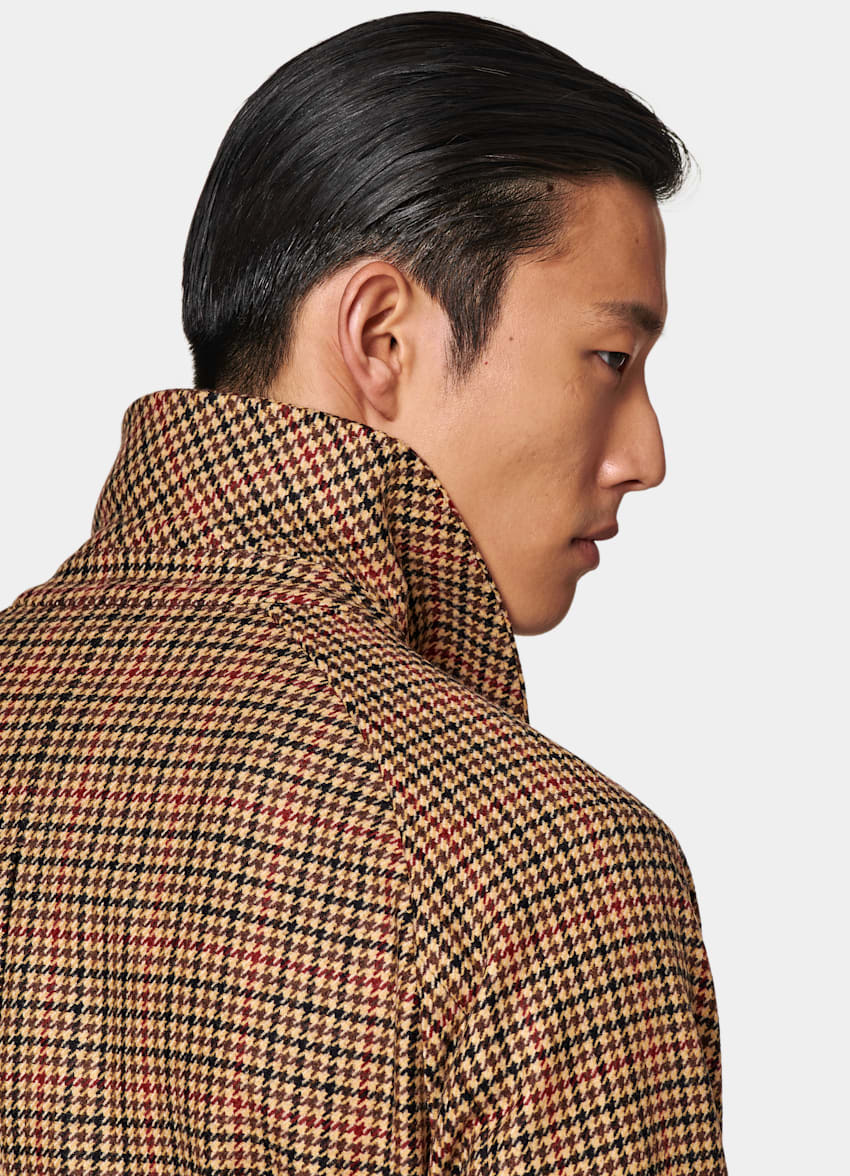 SUITSUPPLY Wool Cashmere by E.Thomas, Italy Brown & Red Checked Belted Overcoat