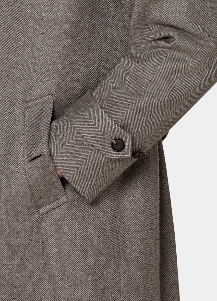 SUITSUPPLY Wool Cashmere by Rogna, Italy Taupe Herringbone Belted Overcoat