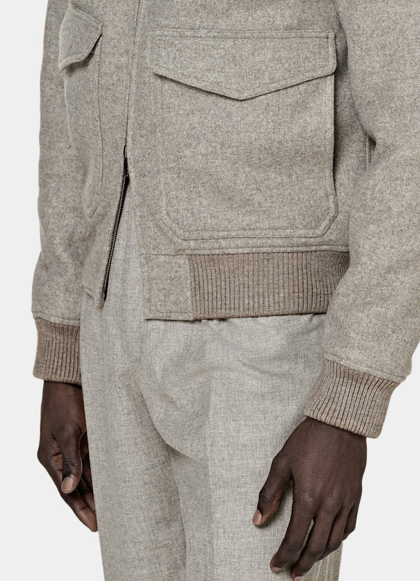 SUITSUPPLY Pure Wool Taupe Bomber Jacket