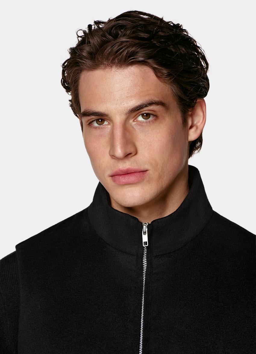 SUITSUPPLY Pure Cashmere by Colombo, Italy Black Padded Zip Vest