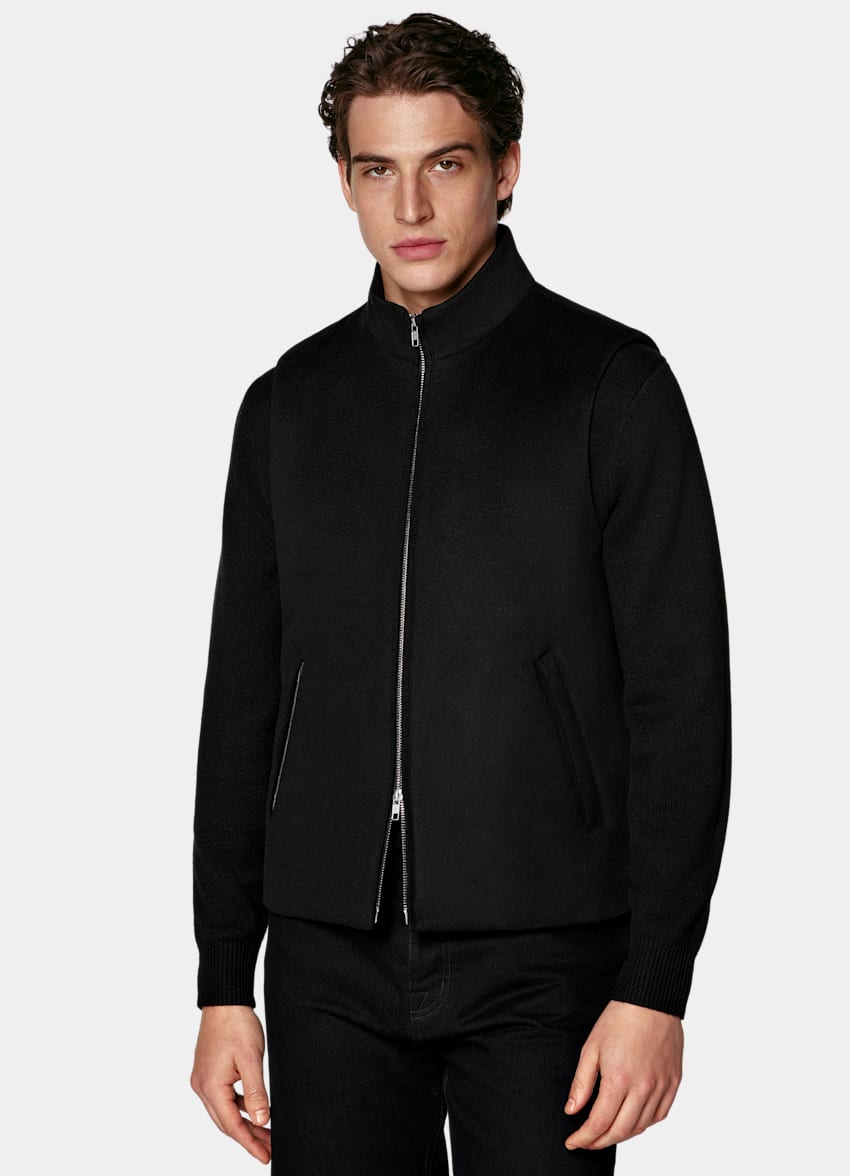 SUITSUPPLY Pure Cashmere by Colombo, Italy Black Padded Zip Vest