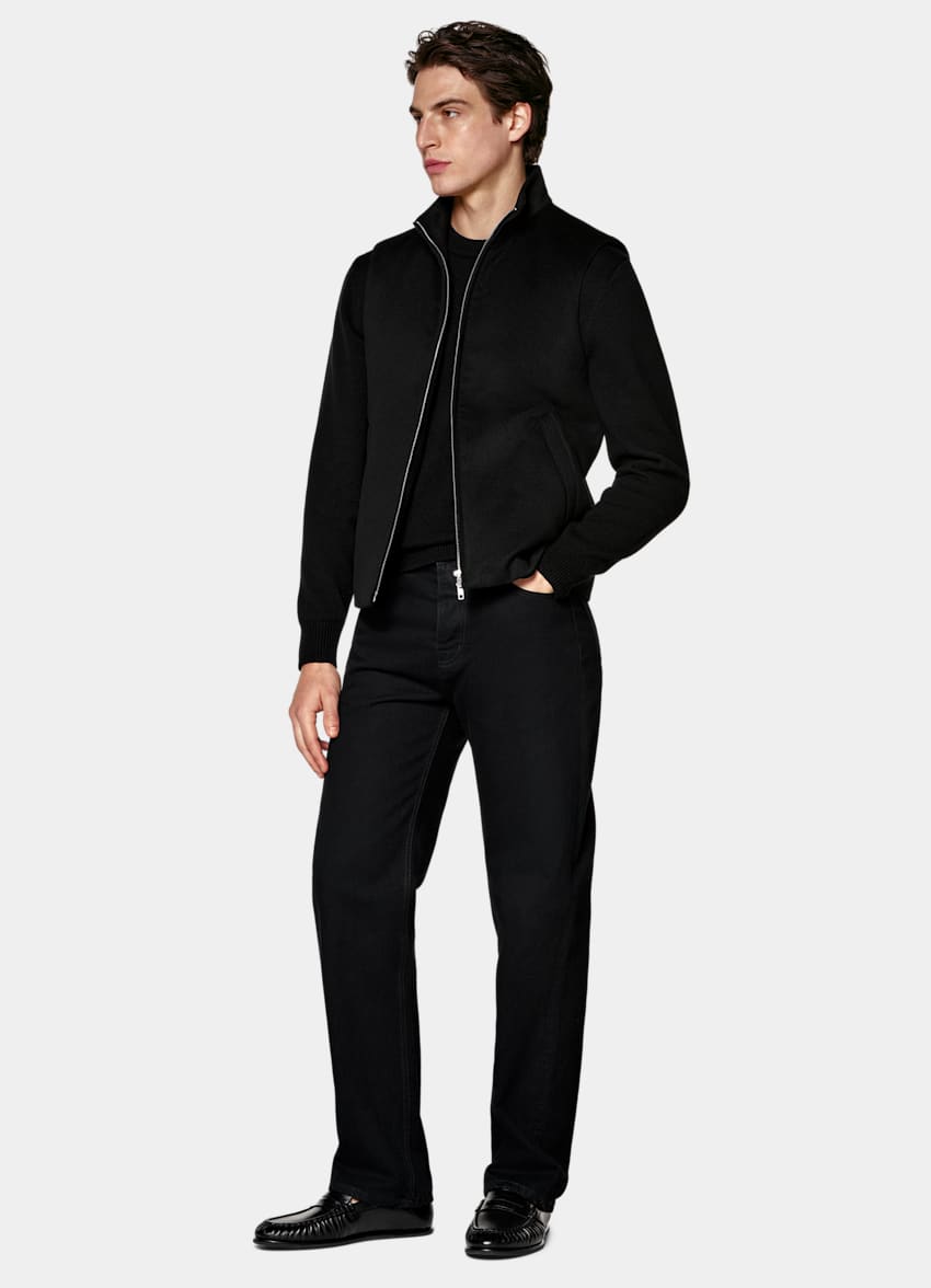 SUITSUPPLY Pure Cashmere by Colombo, Italy Black Padded Zip Vest