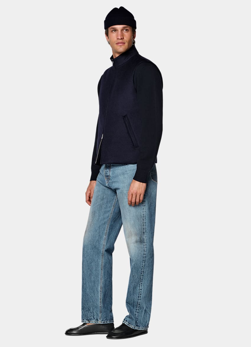 SUITSUPPLY Pure Cashmere by Colombo, Italy Navy Padded Zip Vest